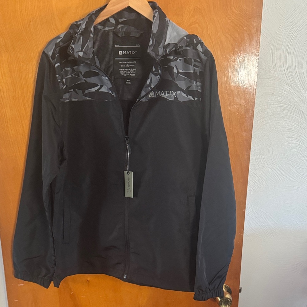 Black Windbreaker Jacket Mens Medium Matix